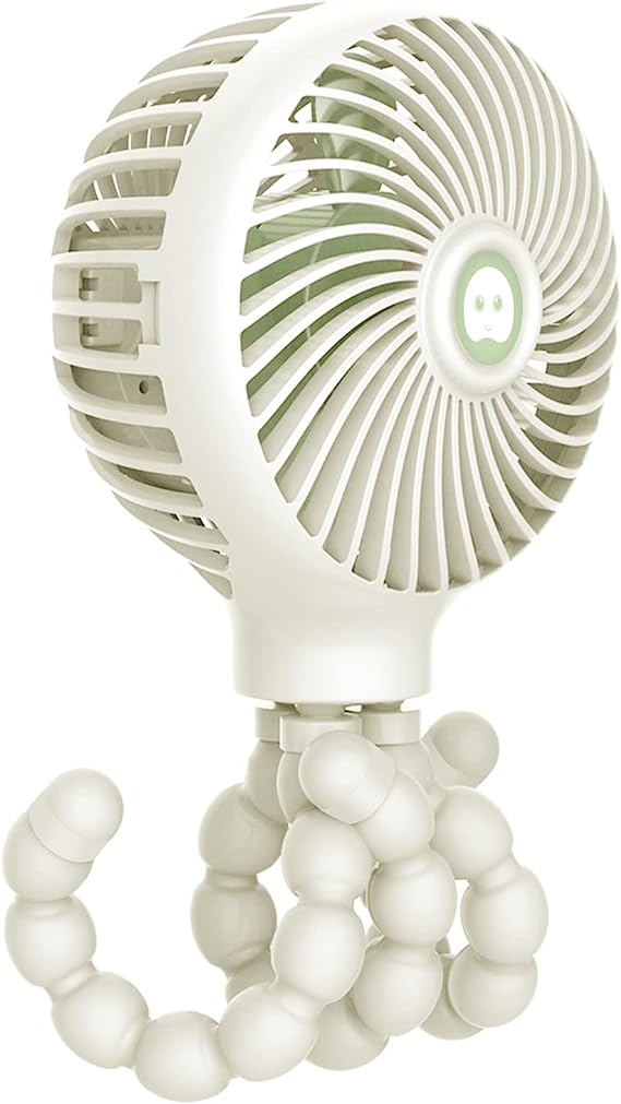 Mini Handheld Stroller Fan, Personal Portable Baby Fan with Flexible Tripod, 2023 Upgraded Version, Gift for Children, Rechargeable Fan for Office Room Car Traveling BBQ Gym Fan (White)